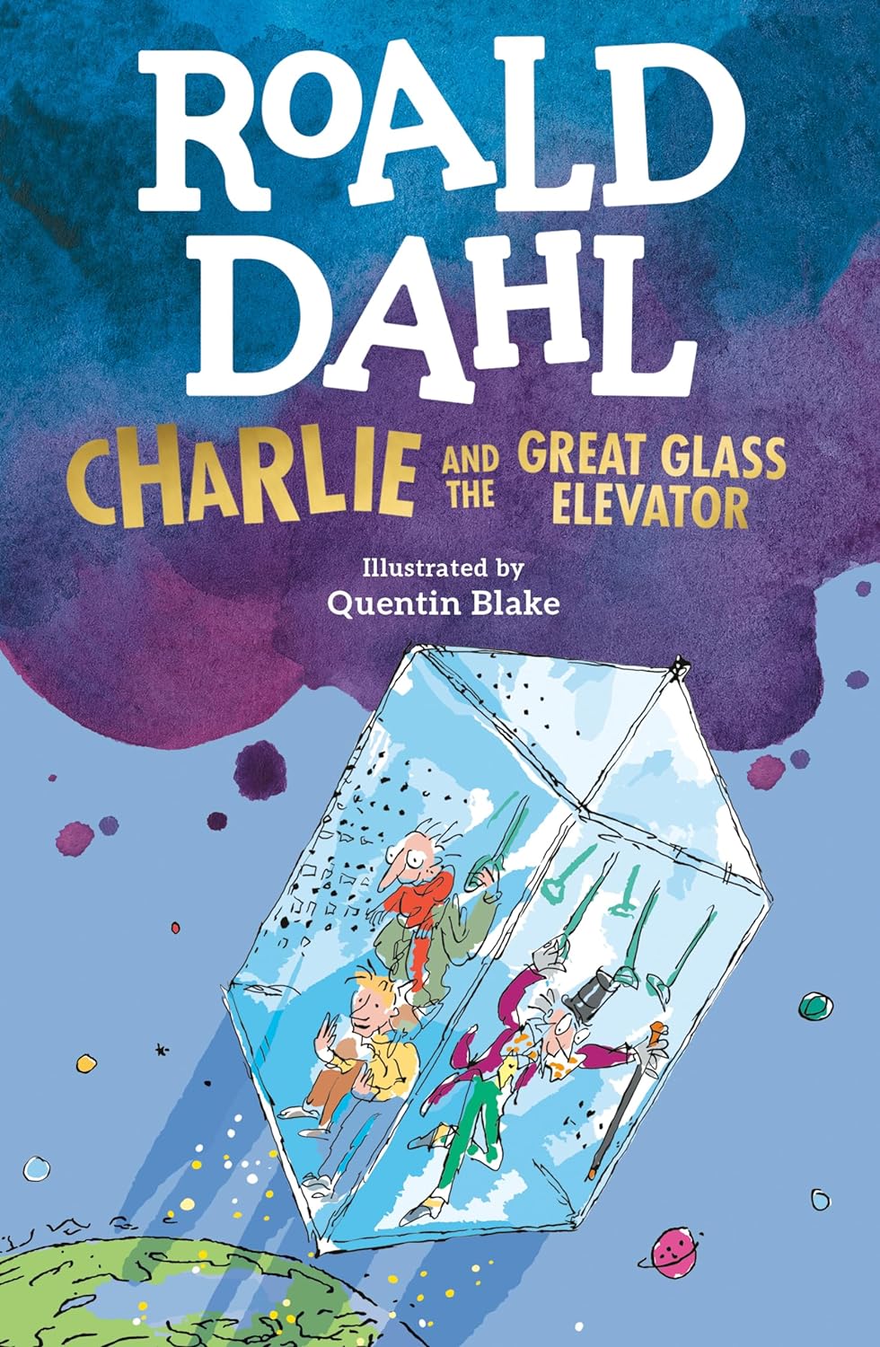 Children's book cover, Roald Dahl Charlie and the Great Glass Elevator, illustrated.