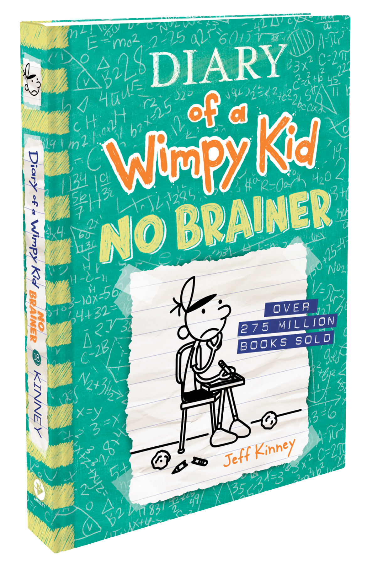 No Brainer novel by Jeff Kinney, green cover with cartoon boy and title text.