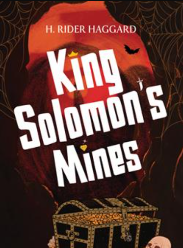 Book cover: 'King Solomon's Mines' with 'H. Rider Haggard'