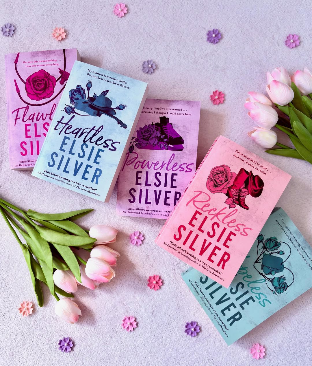 Chestnut Springs paperback book set, multiple pink floral covers with title text