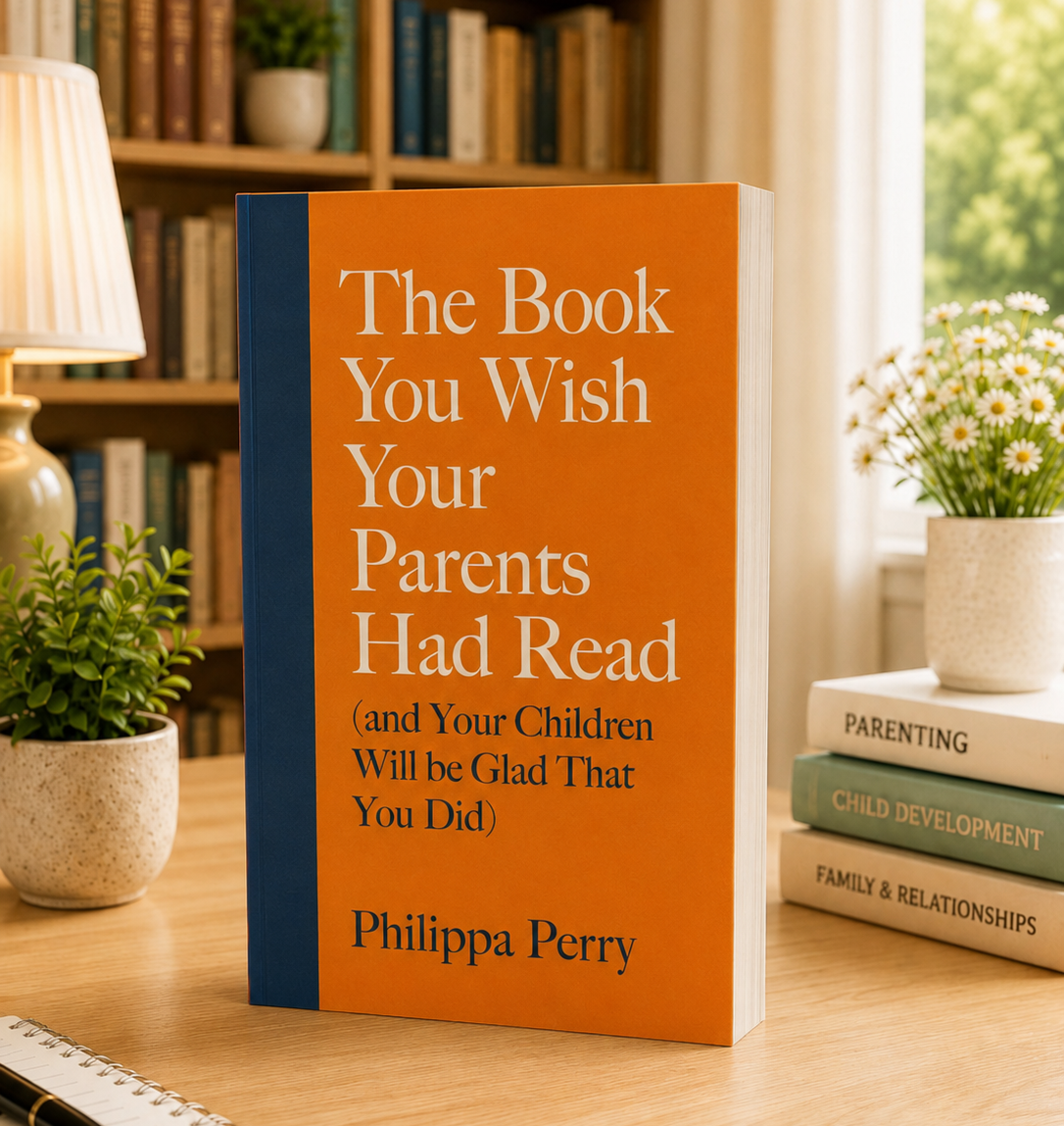 Hardcover book with orange and blue cover, “The Book You Wish Your Parents Had Read”