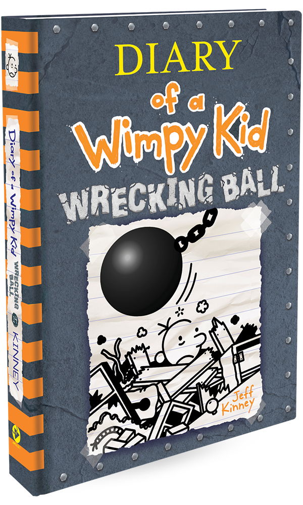 Diary of a Wimpy Kid Wrecking Ball novel cover with bold title and cartoon illustration