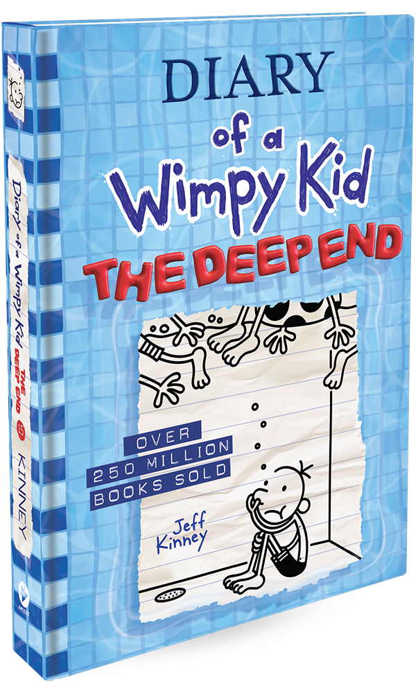 Diary of a Wimpy Kid #15 novel with blue cover and cartoon 'The Deep End'