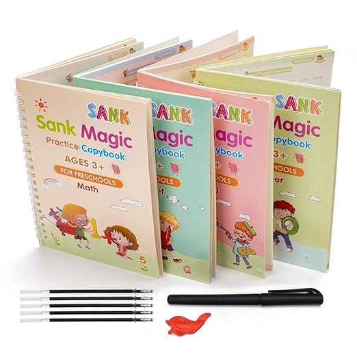 Magic practice copybook set with 4 books, refill sheets, stylus and marker