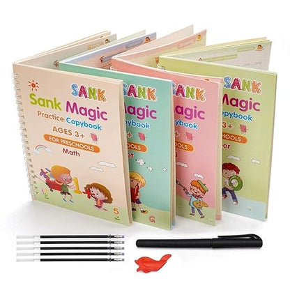 Magic practice copybook set with 4 books, refill sheets, stylus and marker