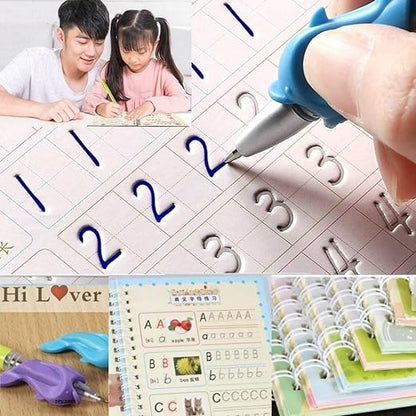 Children using a magic copybook with pen tips and puzzle-style worksheet