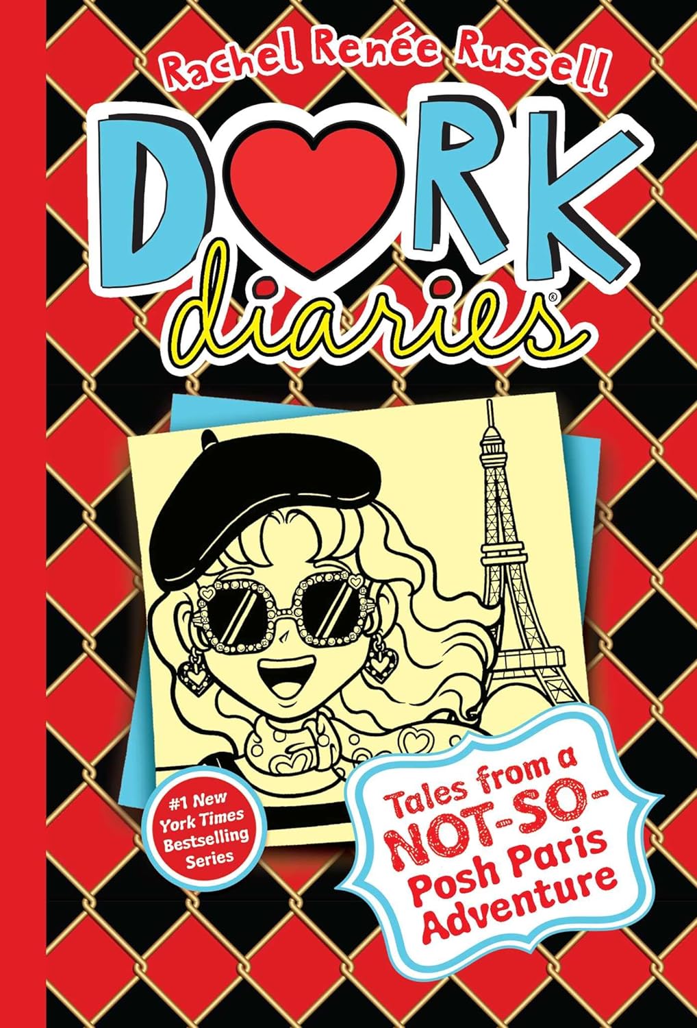 Dork Diaries book cover with cartoon girl, Eiffel Tower, and 'Not-So-Posh Paris Adventure'