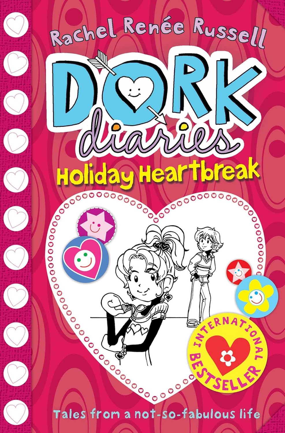 Dork Diaries Holiday Heartbreak book cover with cartoon characters and heart frame