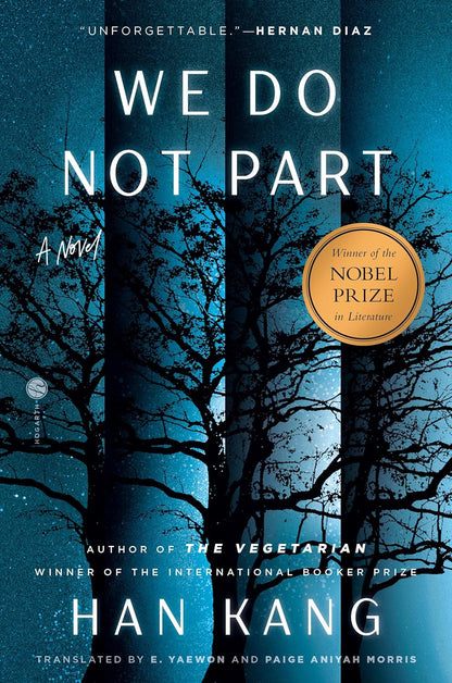 Book cover with dark blue forest scene, title text, and gold Nobel Prize badge