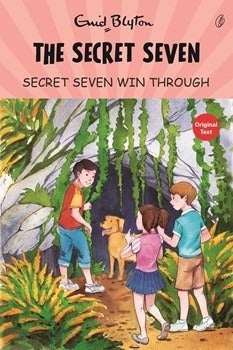 Children's mystery book, 'Secret Seven Win Through' cover with illustrated kids and dog