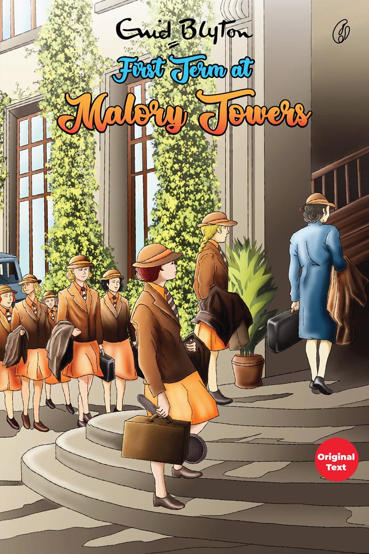 Illustrated book cover with students walking past a school gate and title lettering