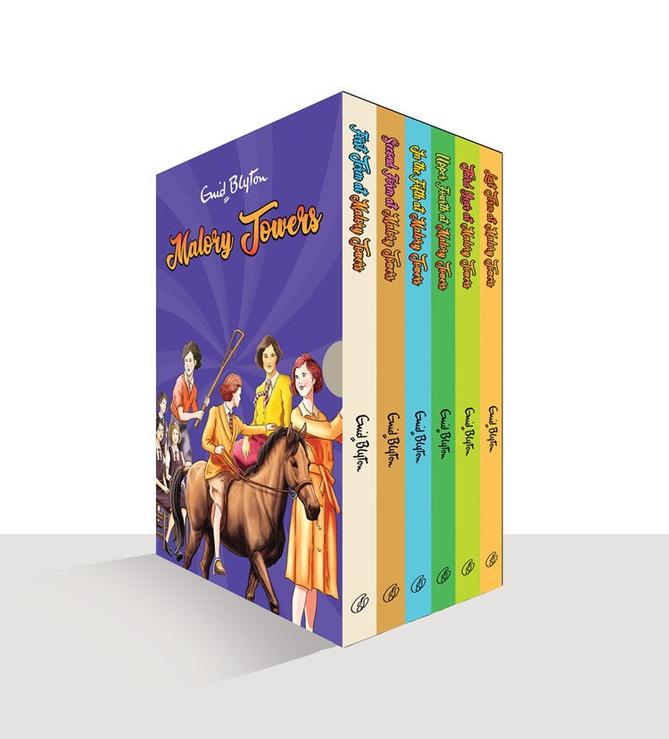 Malory Towers series book box set with colorful spines and illustrated cover