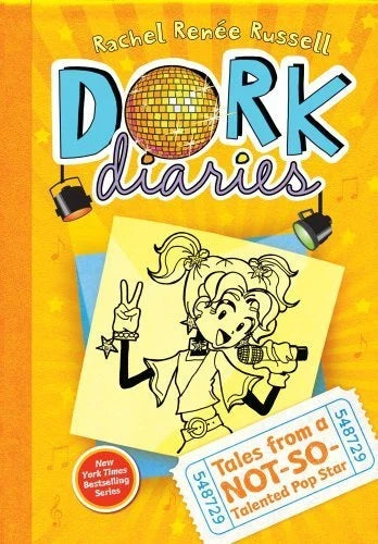 Dork Diaries book cover with disco ball; Tales from a Not-So-Talented Pop Star