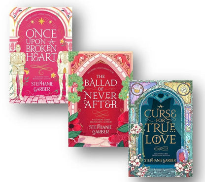 Three paperback fantasy novels on white: Once Upon a Broken Heart, Never After, True Love