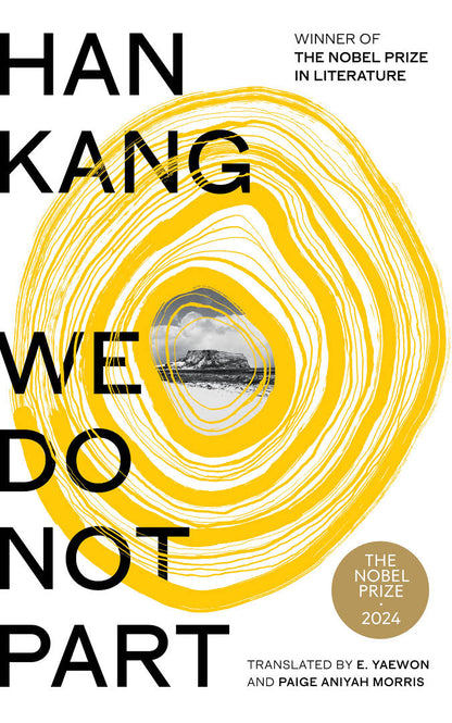 Book cover with yellow spiral and bold text; Nobel Prize 2024 badge; by Han Kang