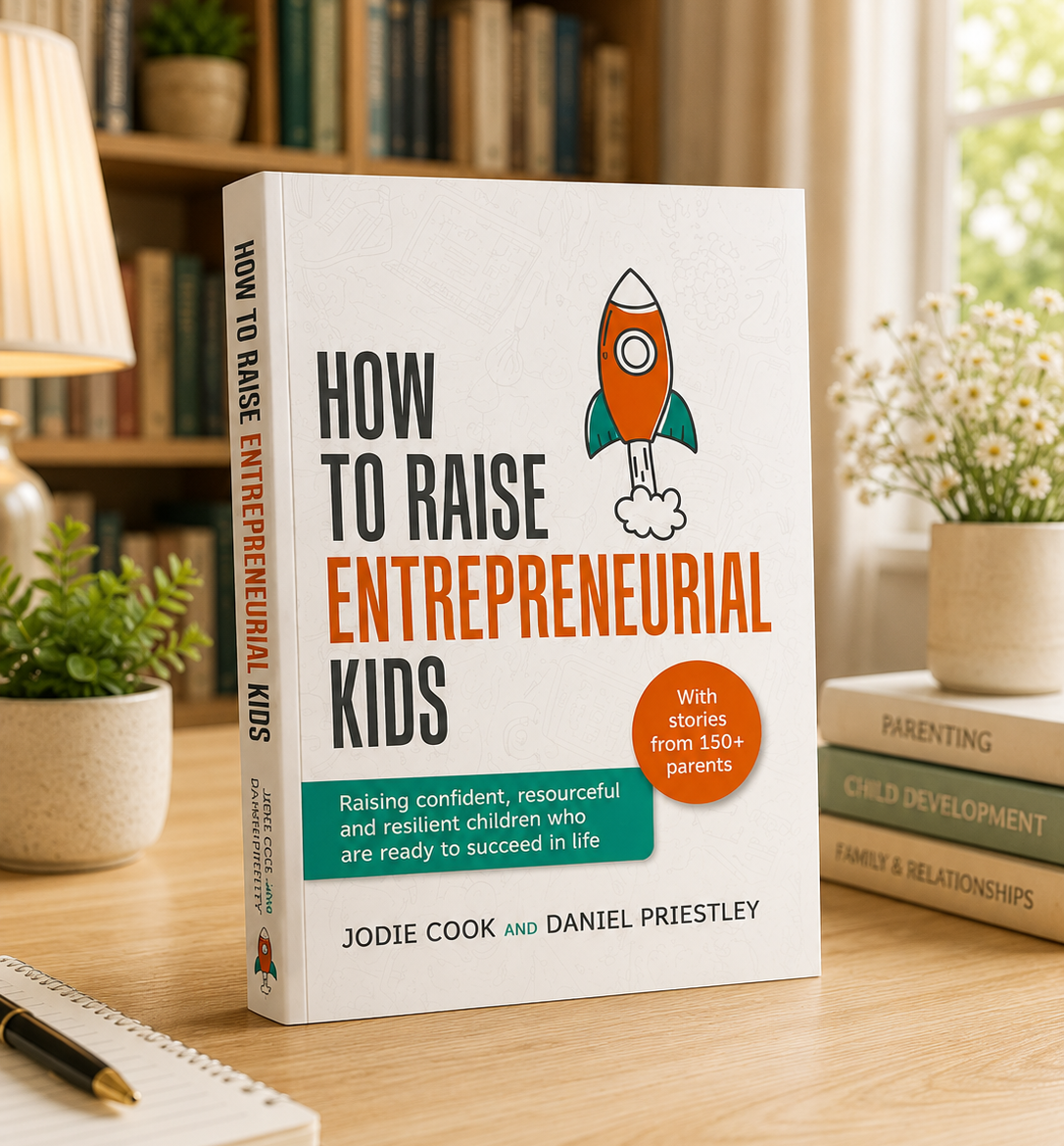 How to Raise Entrepreneurial Kids book with rocket illustration on white cover