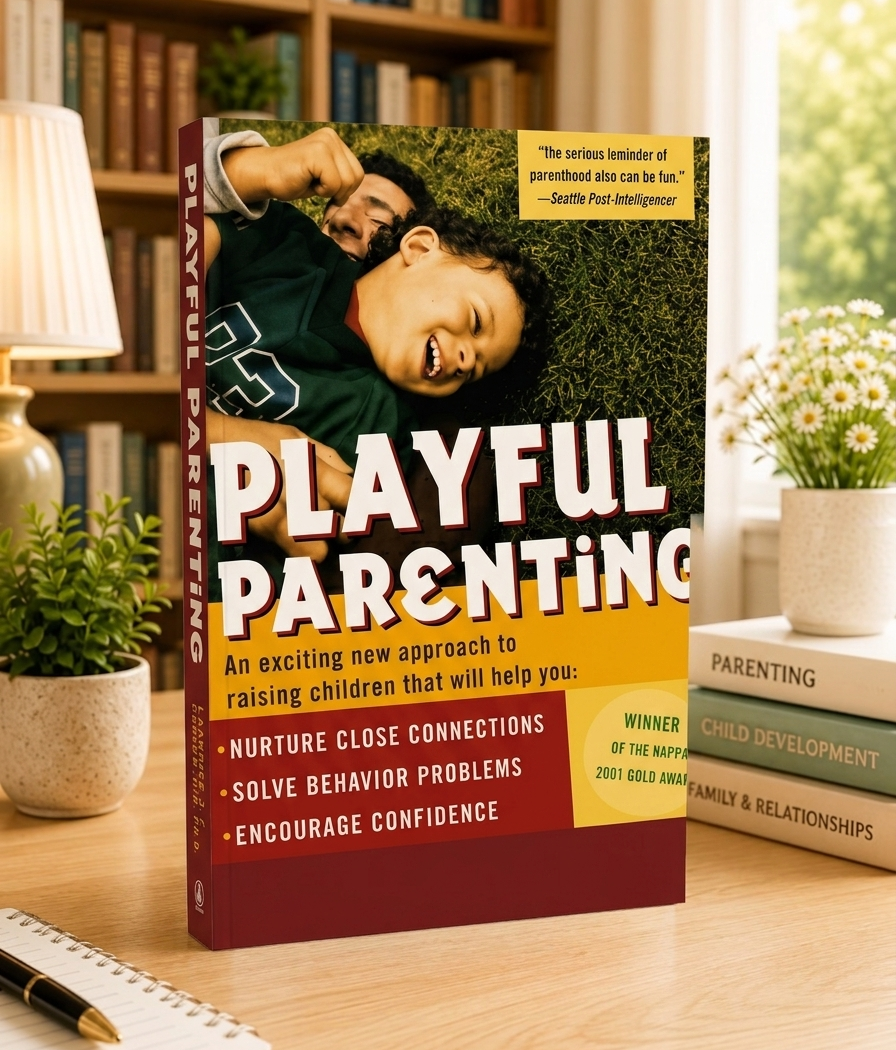 Parenting book with dark green and red cover, bold PLAYFUL PARENTING title